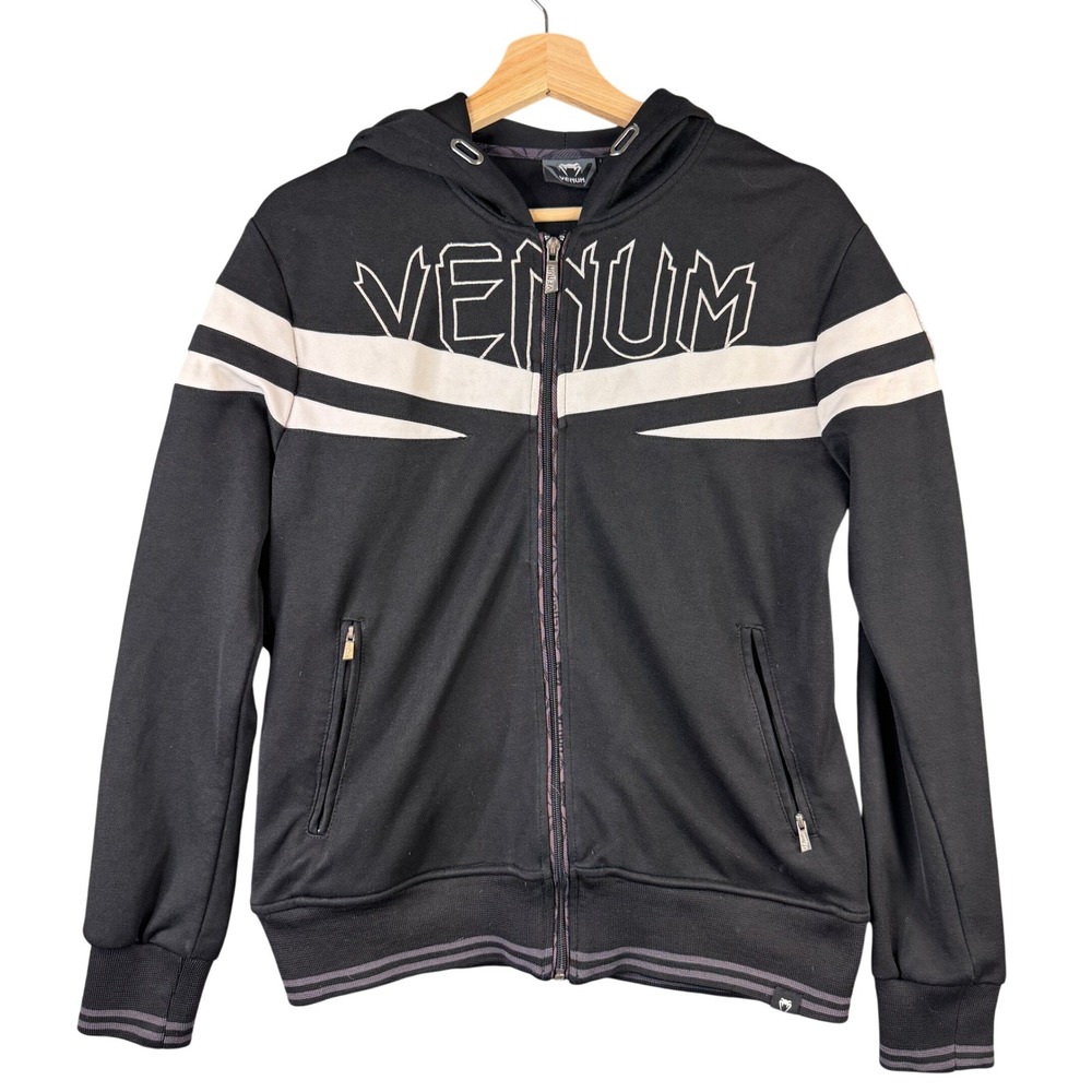Venum Giant Full Zip Hoodie Black White MMA Fight Team Embroidered Mens Small